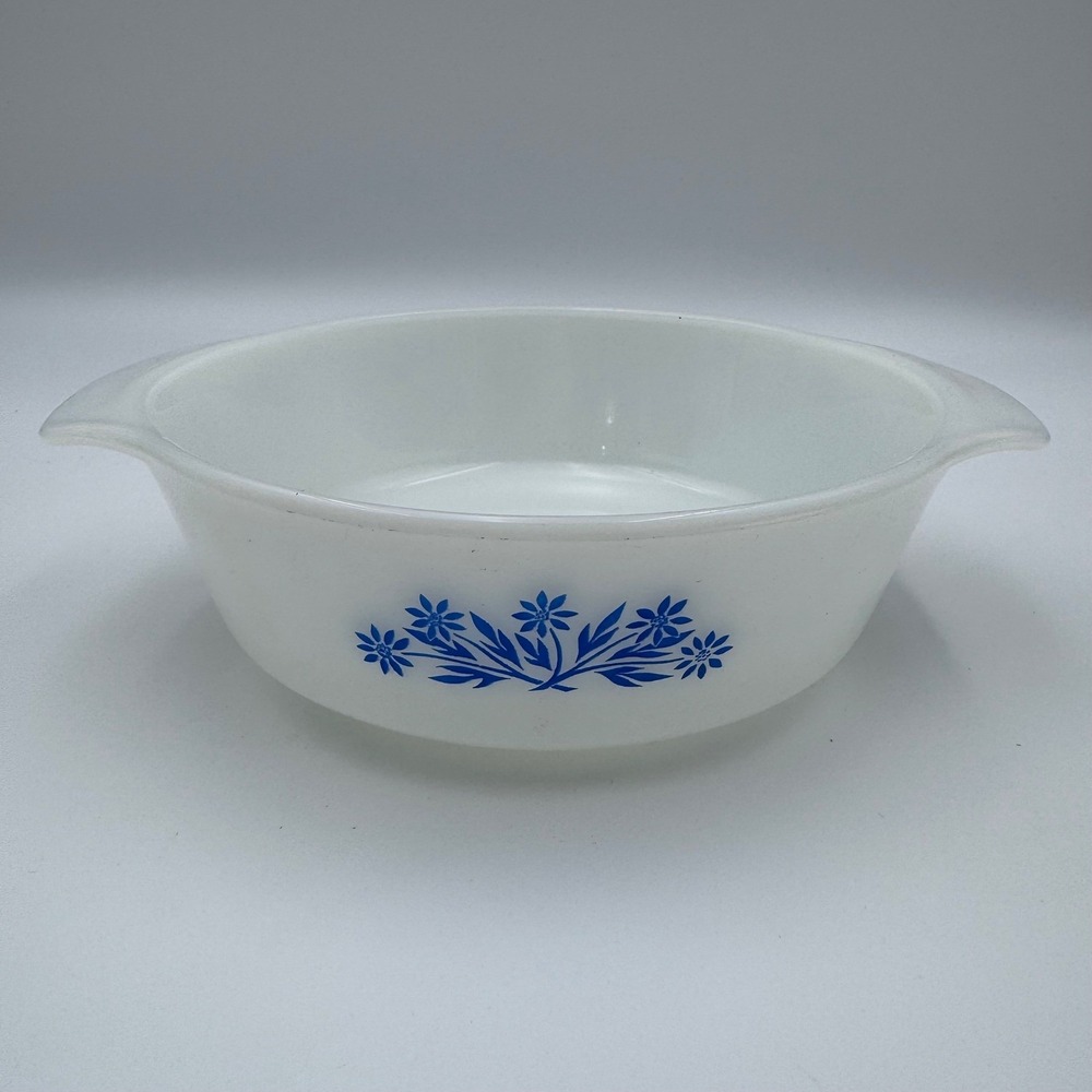 Vintage Fire-King Blue Cornflower Milk Glass Casserole Dish Anchor Hocking 436